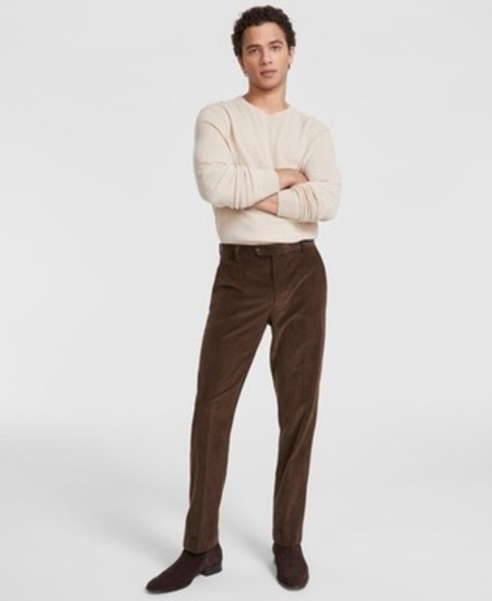 Tommy Hilfiger Modern-Fit Solid Corduroy Pants Men's 34Wx32L Brown Belt Loops